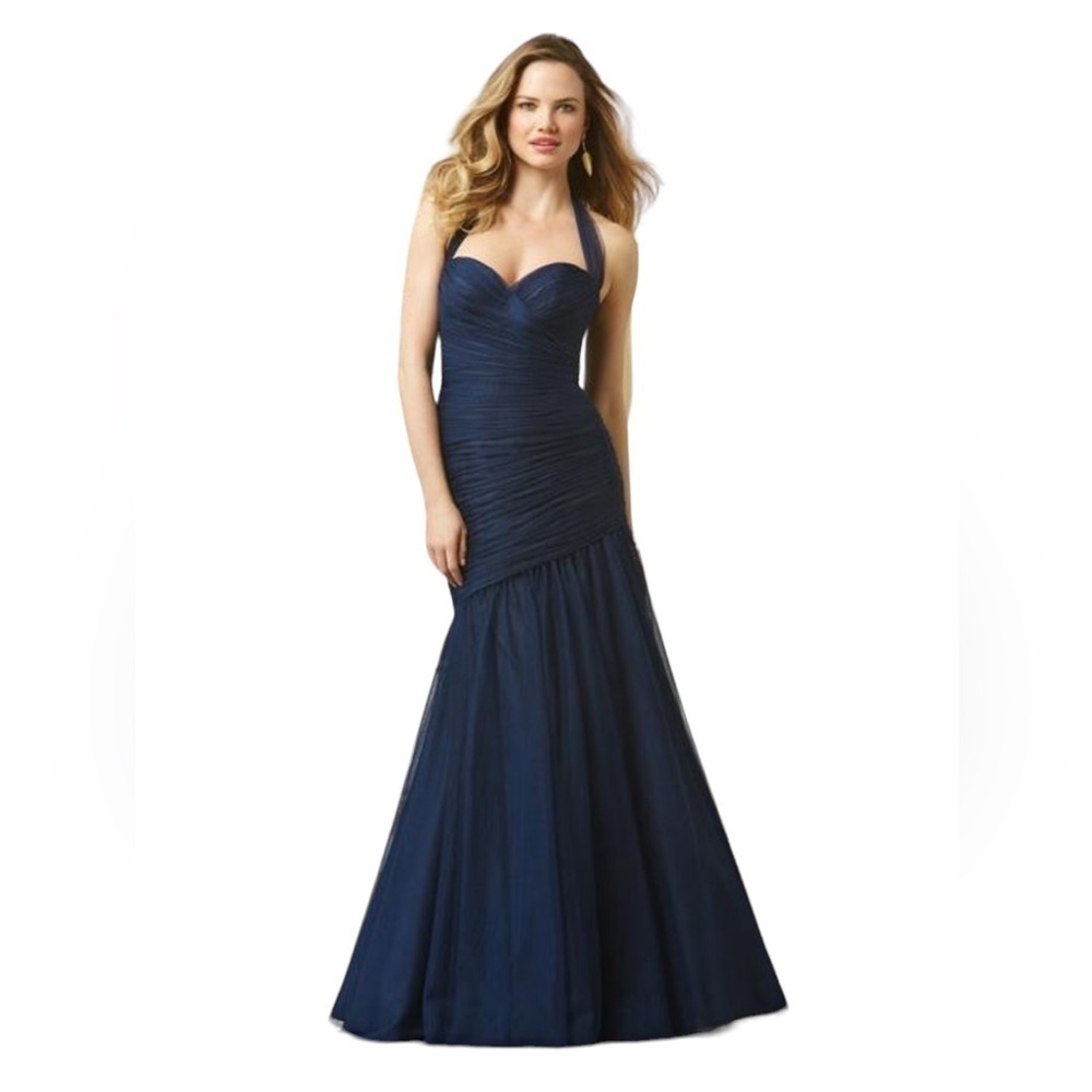 Wtoo Navy Blue Halter Prom Dress